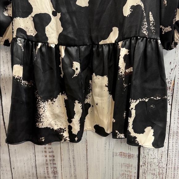 ALEXIS X TARGET NWT Black Beige Print Ruffle Hem Long Balloon Sleeve Mini Dress - Picture 7 of 12